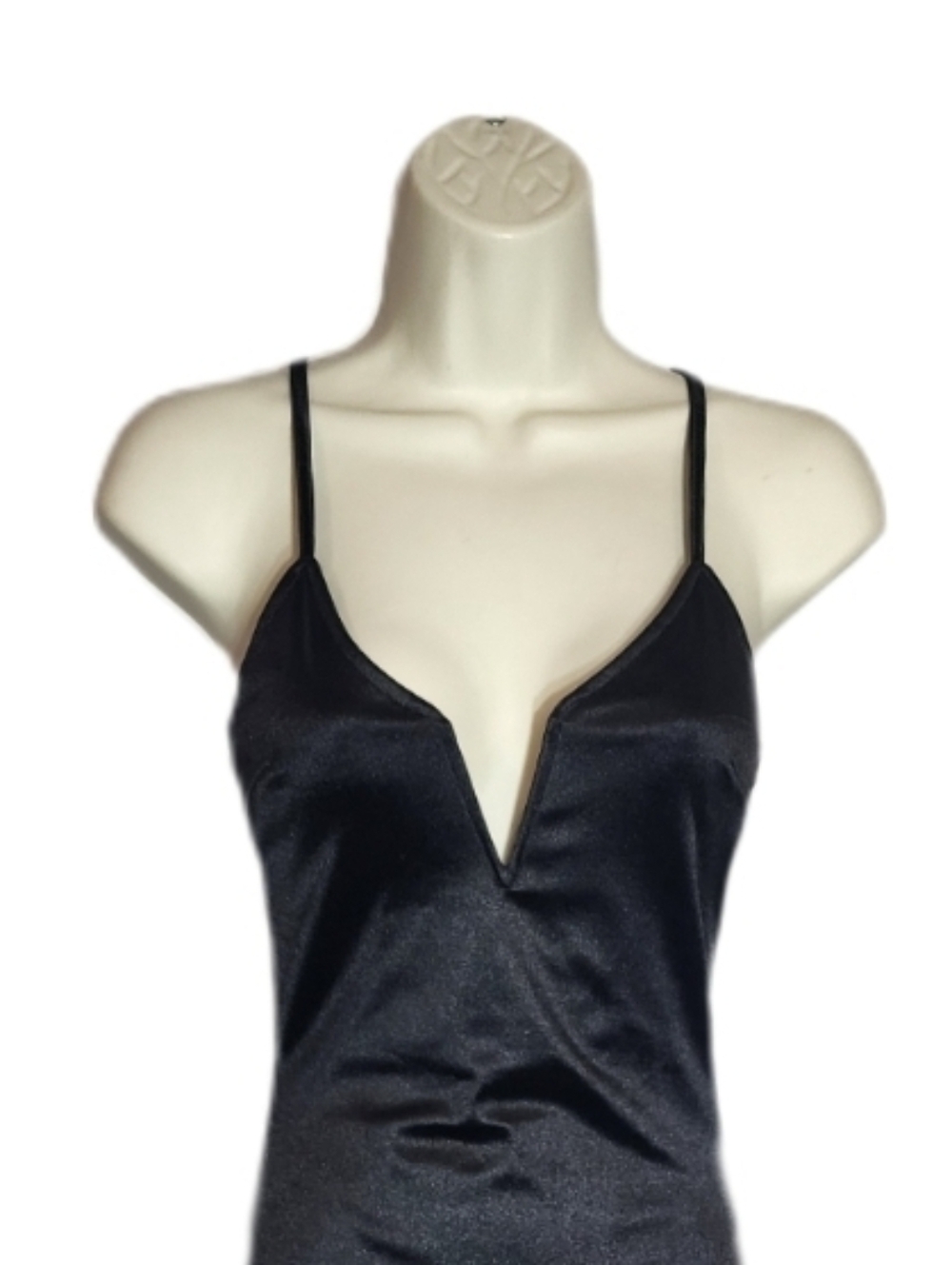 Dress Bodycon Satin Plunge Halter Mini Black Size S - Picture 2 of 11